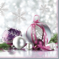 Serwetki 33x33 cm - Silver & Purple Christmas Baubles