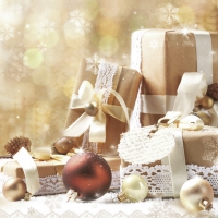Napkins 33x33 cm - Christmas Presents in Beige