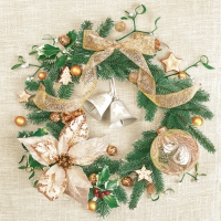 Serwetki 33x33 cm - Gold Decorated Christmas Wreath