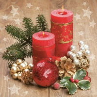 Servietten 33x33 cm - Two Red Candles on Wooden Board