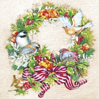 Napkins 33x33 cm - Christmas Wreath with Birds