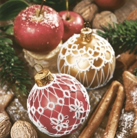 Servietten 33x33 cm - Lace Red and Gold Baubles