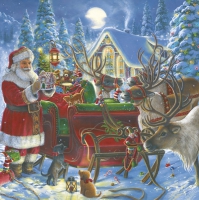 Serwetki 33x33 cm - Santa with Sleigh and Reindeers