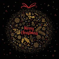 Napkins 33x33 cm - Merry Christmas Bauble on Black