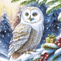 Napkins 33x33 cm - Owl in Winter Forest