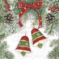 Napkins 33x33 cm - Xmas Bells on Music Notes