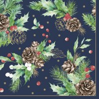 Napkins 33x33 cm - Cones & Hollyberry on Navy