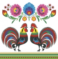 Napkins 33x33 cm - Two Folk Roosters