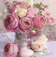 Servilletas 33x33 cm - Pink Roses in Vintage Vase