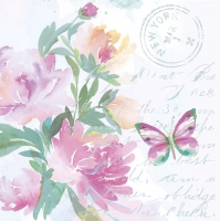Napkins 33x33 cm - Pink Watercolour Flowers with Butterfly