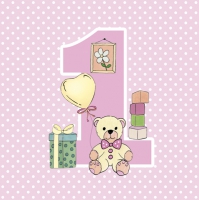 Servilletas 33x33 cm - First Birthday with Teddy Pink