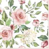 Serviettes 33x33 cm - Watercolour Roses with Hydrangea
