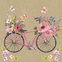 Serviettes 33x33 cm - Bicycle Full of Flowers on Kraft