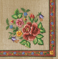 Servietten 33x33 cm - Roses Mountain Embroidery Folk on Beige