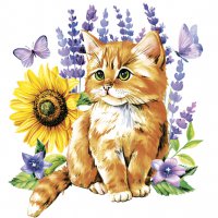 Napkins 33x33 cm - Watercolour Ginger Kitten & Dog
