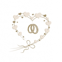Serwetki 33x33 cm - Wedding Rings in Heart Gold pearl effect