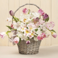 Napkins 33x33 cm - Pastel Flowers Basket