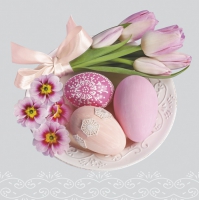 Tovaglioli 33x33 cm - Easter Eggs with Pink Tulips and Primroses 