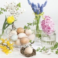 Servietten 33x33 cm - Spring Flowers in Glass Vases with Easter Eggs 