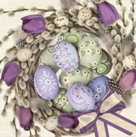 Tovaglioli 33x33 cm - Violet Tulips Wreath with Eggs