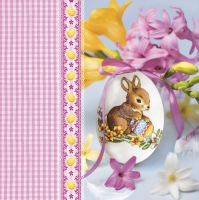 Napkins 33x33 cm - Easter Egg Bunny with Pink Bow and Check