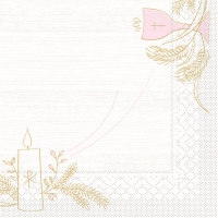 Tissue napkins 33x33 cm - Kommunion/Konfirmation  (rosa/grau)