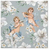 Serviettes 33x33 cm - Angels in Flowers silver