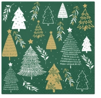 Serviettes 33x33 cm - Christmas Tree Stamps green