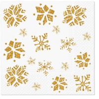Servetten 33x33 cm - Glitter Snowflakes gold
