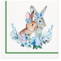 餐巾33x33厘米 - Bunnies with Wreaths