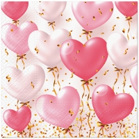Serviettes 33x33 cm - Heart Balloons Rose