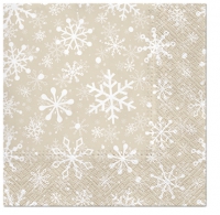 Serwetki 33x33 cm - Christmas Snowflakes beige