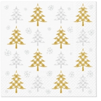 Servietten 33x33 cm - Christmas Tree Check gold and silver