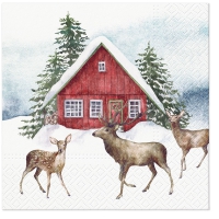 Tovaglioli 33x33 cm - Red house in the snow