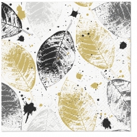 Servietten 33x33 cm - Leaves Print gold