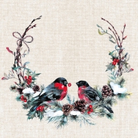 Serviettes 33x33 cm - Birds in wreath