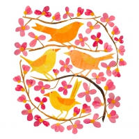 Servietten 33x33 cm - Cherry Blossoms and Birds Napkin 33x33
