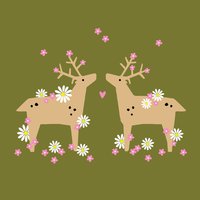 Servietten 33x33 cm - Flower Deers green