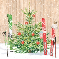 Салфетки 33x33 см - Christmas Skiing Napkin 33x33