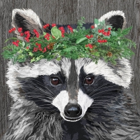 Салфетки 33x33 см - Winter Berry Raccoon Napkin 33x33