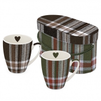 陶瓷杯带手柄 - Check Green & Brown 2 Mug Set