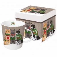 Porzellan-Henkelbecher - Sweater Cats