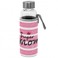 Boodschap in een fles - Glass Bottle with protection sleeve Super Mom