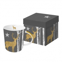 Taza de porcelana con mango - Trend Mug GB Mystic Deer anthracite real gold