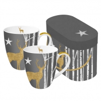Porcelain cup with handle - Mug Set GB Mystic Deer anthracite real gold