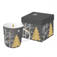 Porcelain cup with handle - Trend Mug GB Mystic Tree anthracite real gold