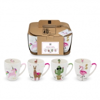Porcelain cup with handle - Mugs Pink Unicorn & Friends Set of 4
