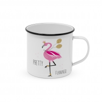 Emaille Becher - Happy Metal Mug Pretty Flamingo
