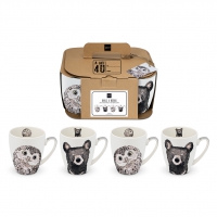 Porcelain cup with handle - Owl & Bear 4 Mug Set
