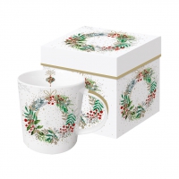 Porcelain cup with handle - Festive Wreath